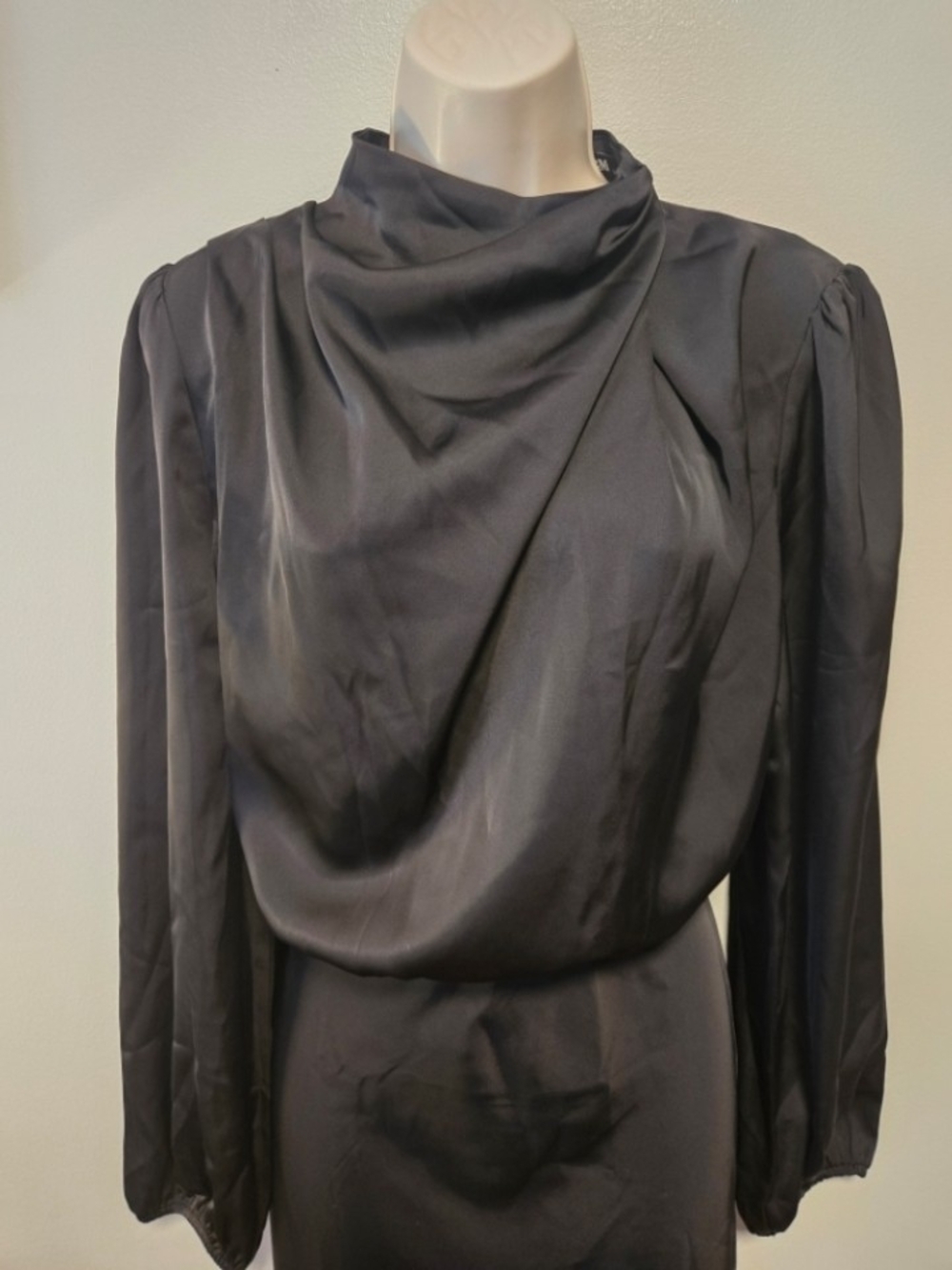 NWT BTFBM Black High-Neck Satin Midi Dress Large - Picture 4 of 5